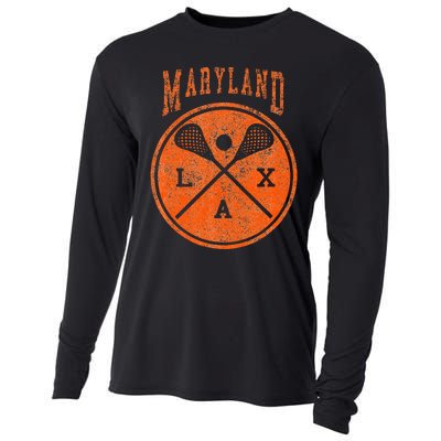 Vintage Maryland Lacrosse Distressed Lax Cooling Performance Long Sleeve Crew