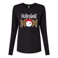 Volleyball Mom Leopard Messy Bun Game Day Womens Cotton Relaxed Long Sleeve T-Shirt