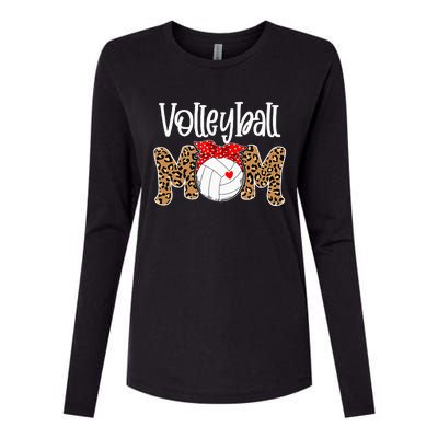 Volleyball Mom Leopard Messy Bun Game Day Womens Cotton Relaxed Long Sleeve T-Shirt