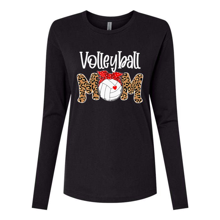 Volleyball Mom Leopard Messy Bun Game Day Womens Cotton Relaxed Long Sleeve T-Shirt