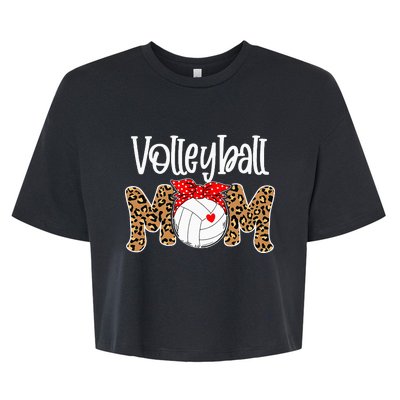 Volleyball Mom Leopard Messy Bun Game Day Bella+Canvas Jersey Crop Tee