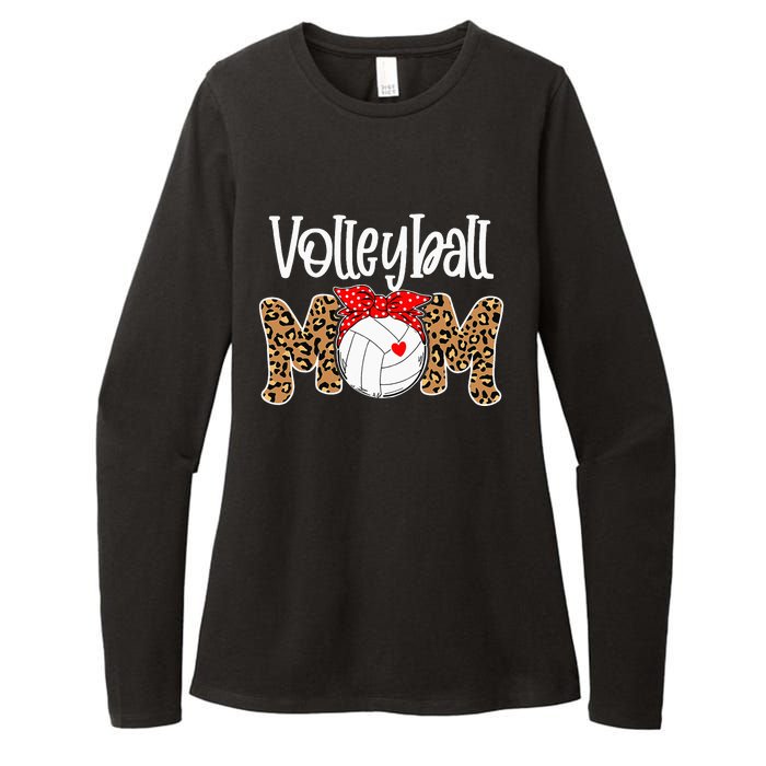 Volleyball Mom Leopard Messy Bun Game Day Womens CVC Long Sleeve Shirt