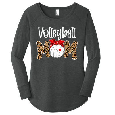 Volleyball Mom Leopard Messy Bun Game Day Women's Perfect Tri Tunic Long Sleeve Shirt