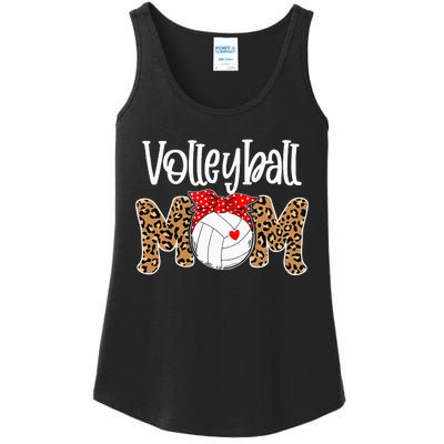 Volleyball Mom Leopard Messy Bun Game Day Ladies Essential Tank