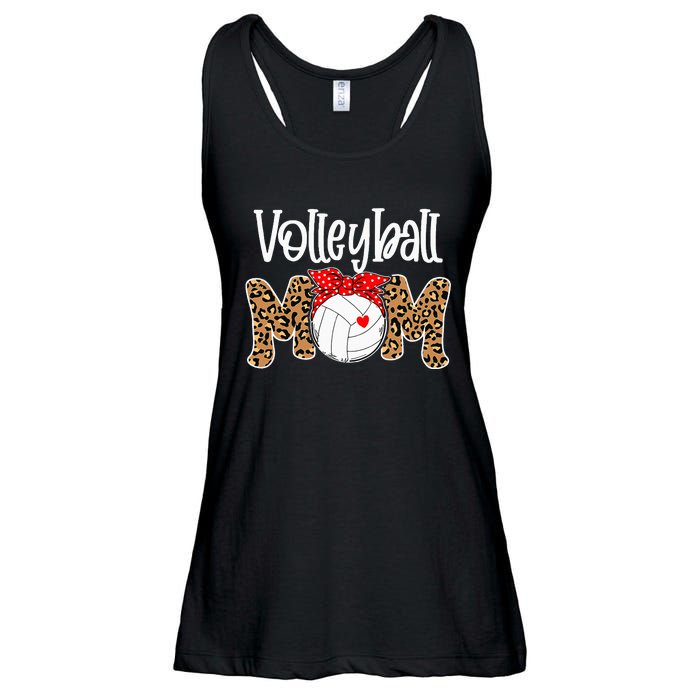 Volleyball Mom Leopard Messy Bun Game Day Ladies Essential Flowy Tank