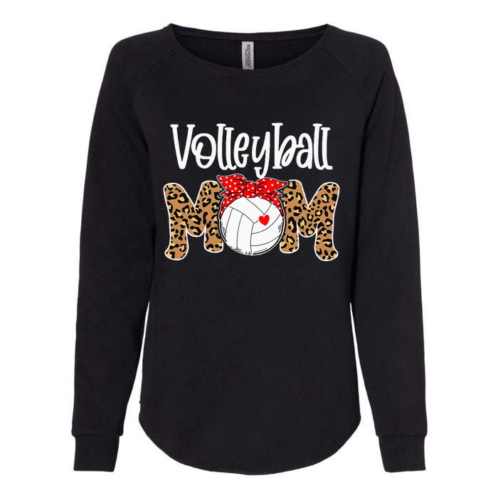 Volleyball Mom Leopard Messy Bun Game Day Womens California Wash Sweatshirt