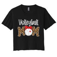 Volleyball Mom Leopard Messy Bun Game Day Women's Crop Top Tee