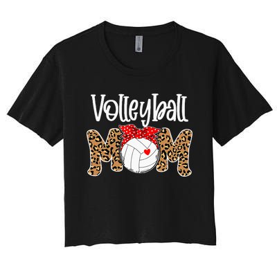 Volleyball Mom Leopard Messy Bun Game Day Women's Crop Top Tee