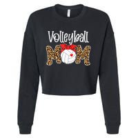 Volleyball Mom Leopard Messy Bun Game Day Cropped Pullover Crew