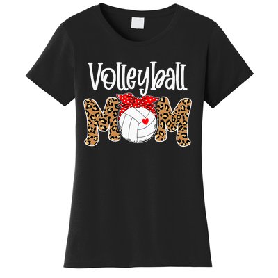 Volleyball Mom Leopard Messy Bun Game Day Women's T-Shirt