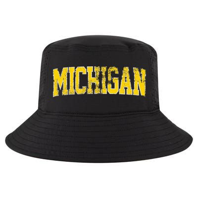 Vintage Michigan Look Blue Maize  Retro Font Michigan Cool Comfort Performance Bucket Hat