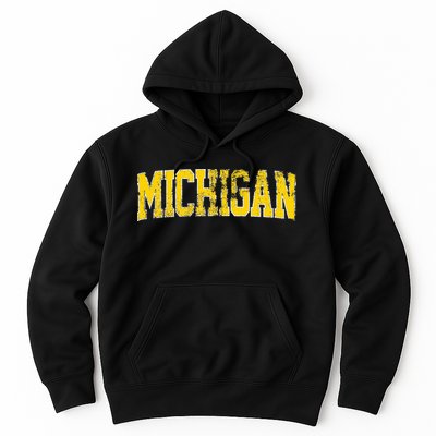 Vintage Michigan Look Blue Maize  Retro Font Michigan Hoodie