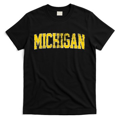 Vintage Michigan Look Blue Maize  Retro Font Michigan T-Shirt