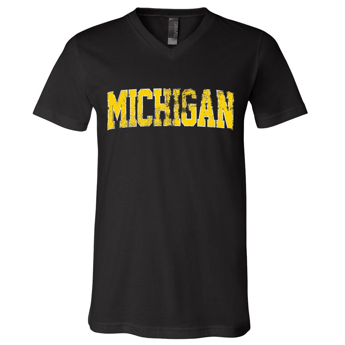 Vintage Michigan Look Blue Maize  Retro Font Michigan V-Neck T-Shirt