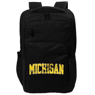 Vintage Michigan Look Blue Maize  Retro Font Michigan Impact Tech Backpack