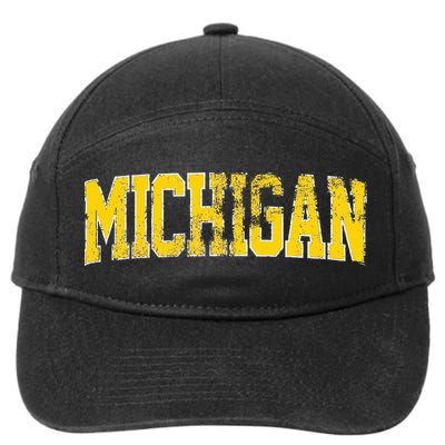 Vintage Michigan Look Blue Maize  Retro Font Michigan 7-Panel Snapback Hat
