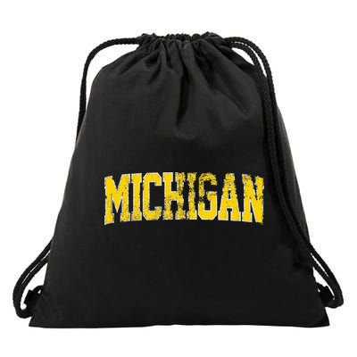 Vintage Michigan Look Blue Maize  Retro Font Michigan Drawstring Bag