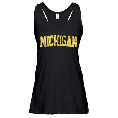 Vintage Michigan Look Blue Maize  Retro Font Michigan Ladies Essential Flowy Tank