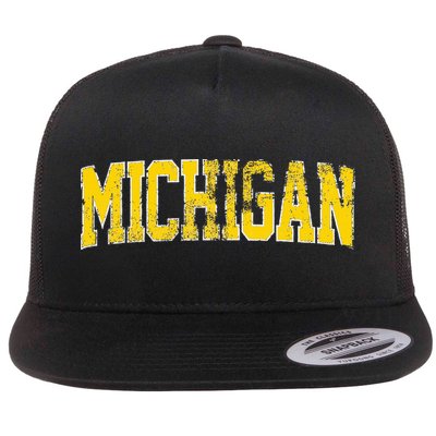 Vintage Michigan Look Blue Maize  Retro Font Michigan Flatbill Hat