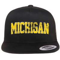 Vintage Michigan Look Blue Maize  Retro Font Michigan Flatbill Hat