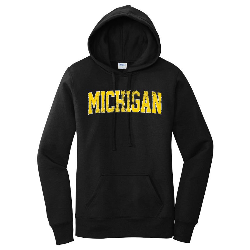 Vintage Michigan Look Blue Maize  Retro Font Michigan Women's Pullover Hoodie