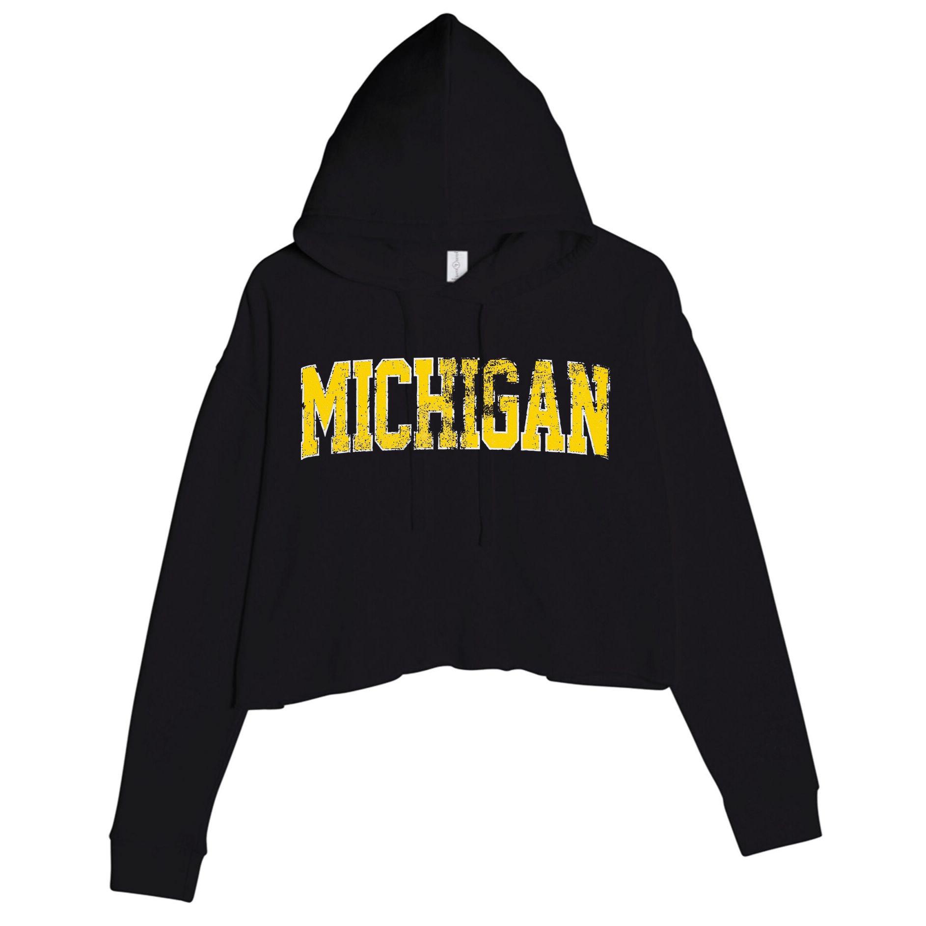 Vintage Michigan Look Blue Maize  Retro Font Michigan Crop Fleece Hoodie