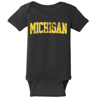Vintage Michigan Look Blue Maize  Retro Font Michigan Baby Bodysuit
