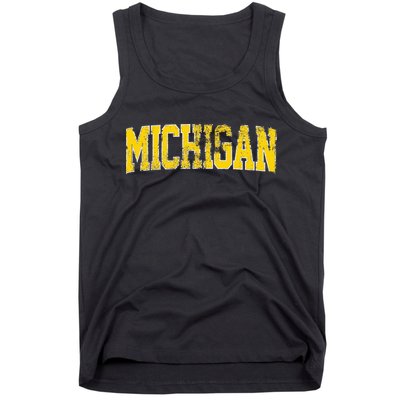 Vintage Michigan Look Blue Maize  Retro Font Michigan Tank Top