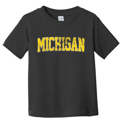 Vintage Michigan Look Blue Maize  Retro Font Michigan Toddler T-Shirt