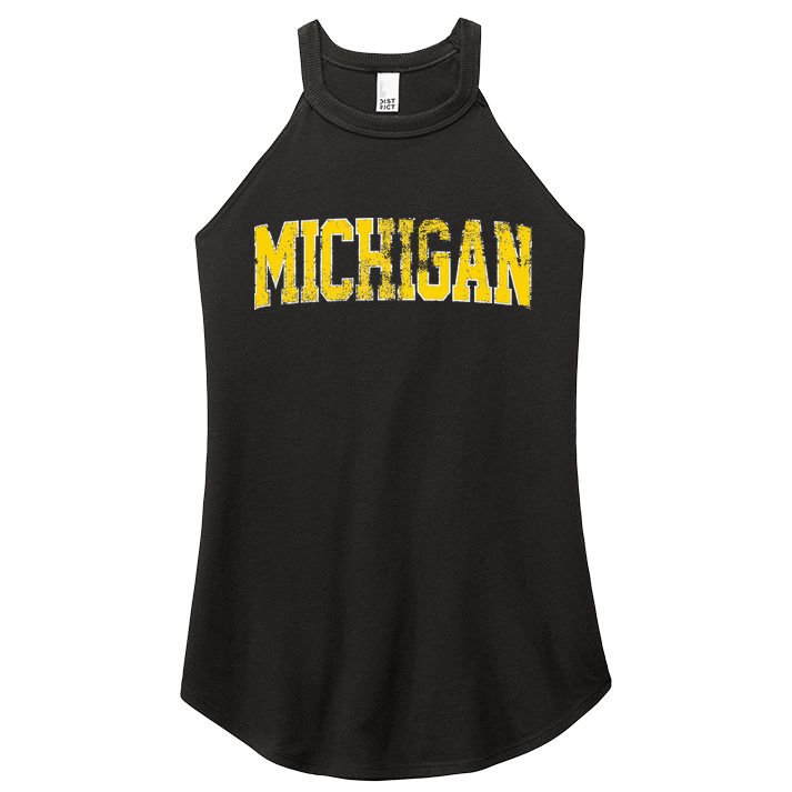 Vintage Michigan Look Blue Maize  Retro Font Michigan Women's Perfect Tri Rocker Tank