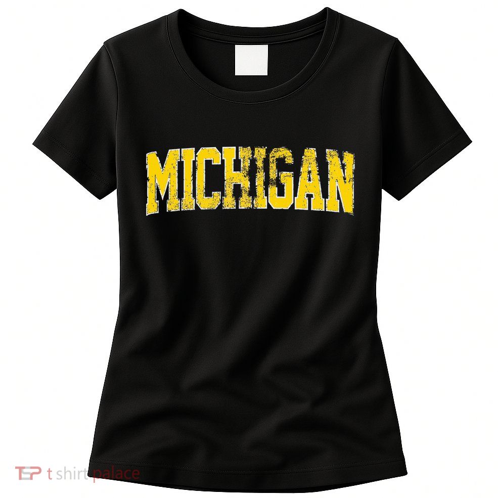 Vintage Michigan Look Blue Maize  Retro Font Michigan Womens T-Shirt