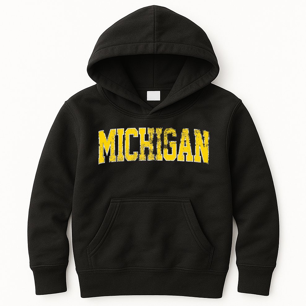 Vintage Michigan Look Blue Maize  Retro Font Michigan Kids Hoodie