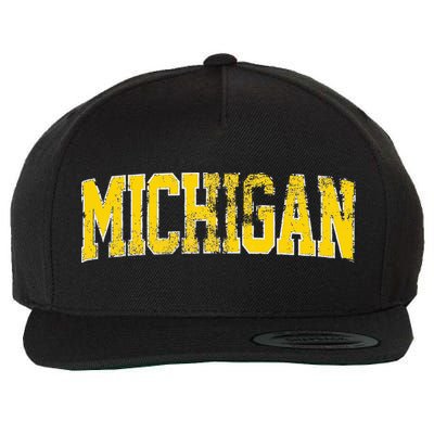 Vintage Michigan Look Blue Maize  Retro Font Michigan Wool Snapback Cap