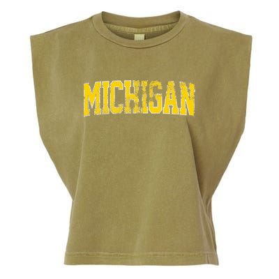 Vintage Michigan Look Blue Maize  Retro Font Michigan Garment-Dyed Women's Muscle Tee