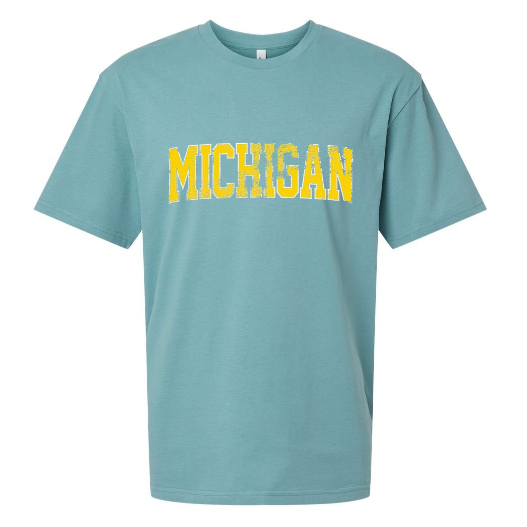 Vintage Michigan Look Blue Maize  Retro Font Michigan Sueded Cloud Jersey T-Shirt