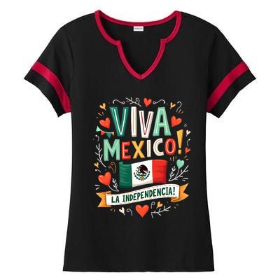 Viva Mexico La Independencia Fiesta Mexican Independence Day Ladies Halftime Notch Neck Tee