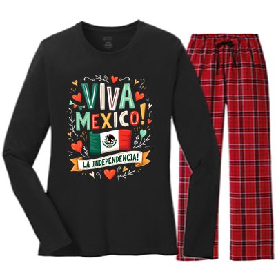 Viva Mexico La Independencia Fiesta Mexican Independence Day Women's Long Sleeve Flannel Pajama Set 