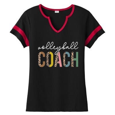 Volleyball Mom Leopard Volleyball Coach Team Gift Ladies Halftime Notch Neck Tee