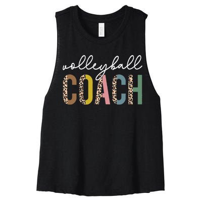 Volleyball Mom Leopard Volleyball Coach Team Gift Women's Racerback Cropped Tank