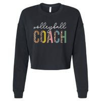 Volleyball Mom Leopard Volleyball Coach Team Gift Cropped Pullover Crew