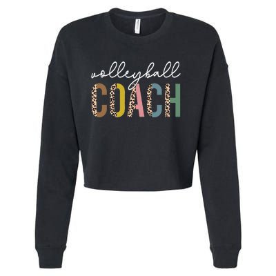 Volleyball Mom Leopard Volleyball Coach Team Gift Cropped Pullover Crew