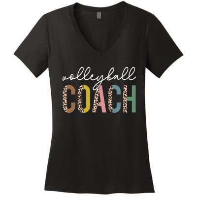 Volleyball Mom Leopard Volleyball Coach Team Gift Women's V-Neck T-Shirt