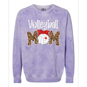 Volleyball Mom Leopard Messy Bun Game Day Funny Mothers Day Colorblast Crewneck Sweatshirt