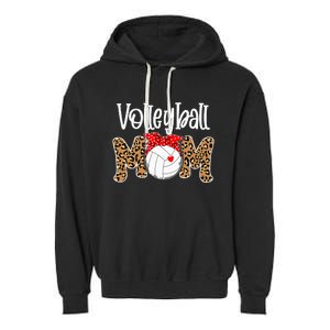 Volleyball Mom Leopard Messy Bun Game Day Funny Mothers Day Garment-Dyed Fleece Hoodie