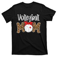 Volleyball Mom Leopard Messy Bun Game Day Funny Mothers Day T-Shirt