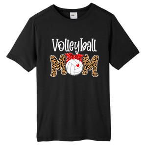 Volleyball Mom Leopard Messy Bun Game Day Funny Mothers Day Tall Fusion ChromaSoft Performance T-Shirt