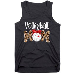 Volleyball Mom Leopard Messy Bun Game Day Funny Mothers Day Tank Top