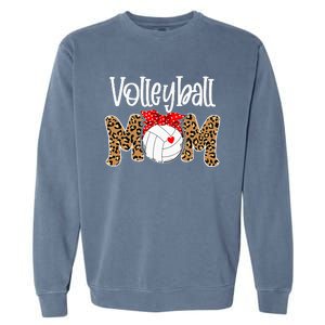 Volleyball Mom Leopard Messy Bun Game Day Funny Mothers Day Garment-Dyed Sweatshirt