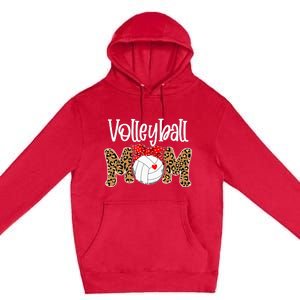 Volleyball Mom Leopard Messy Bun Game Day Funny Mothers Day Premium Pullover Hoodie