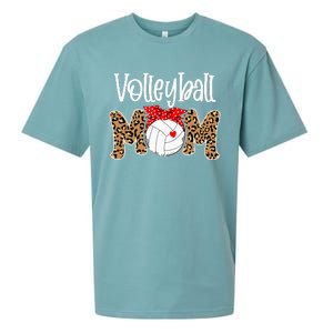 Volleyball Mom Leopard Messy Bun Game Day Funny Mothers Day Sueded Cloud Jersey T-Shirt